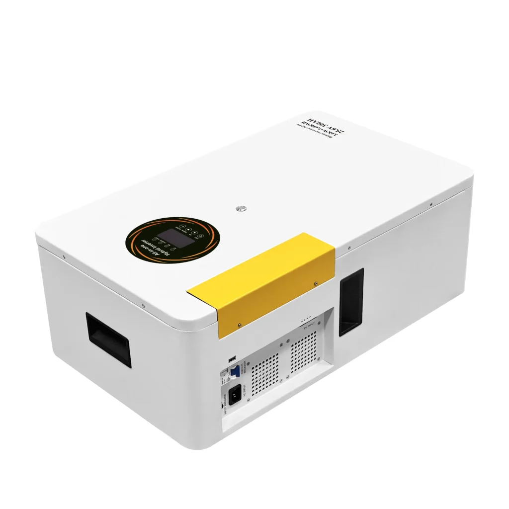 Compact all-in-one solar ESS integrating inverter, battery, and controller in one system.