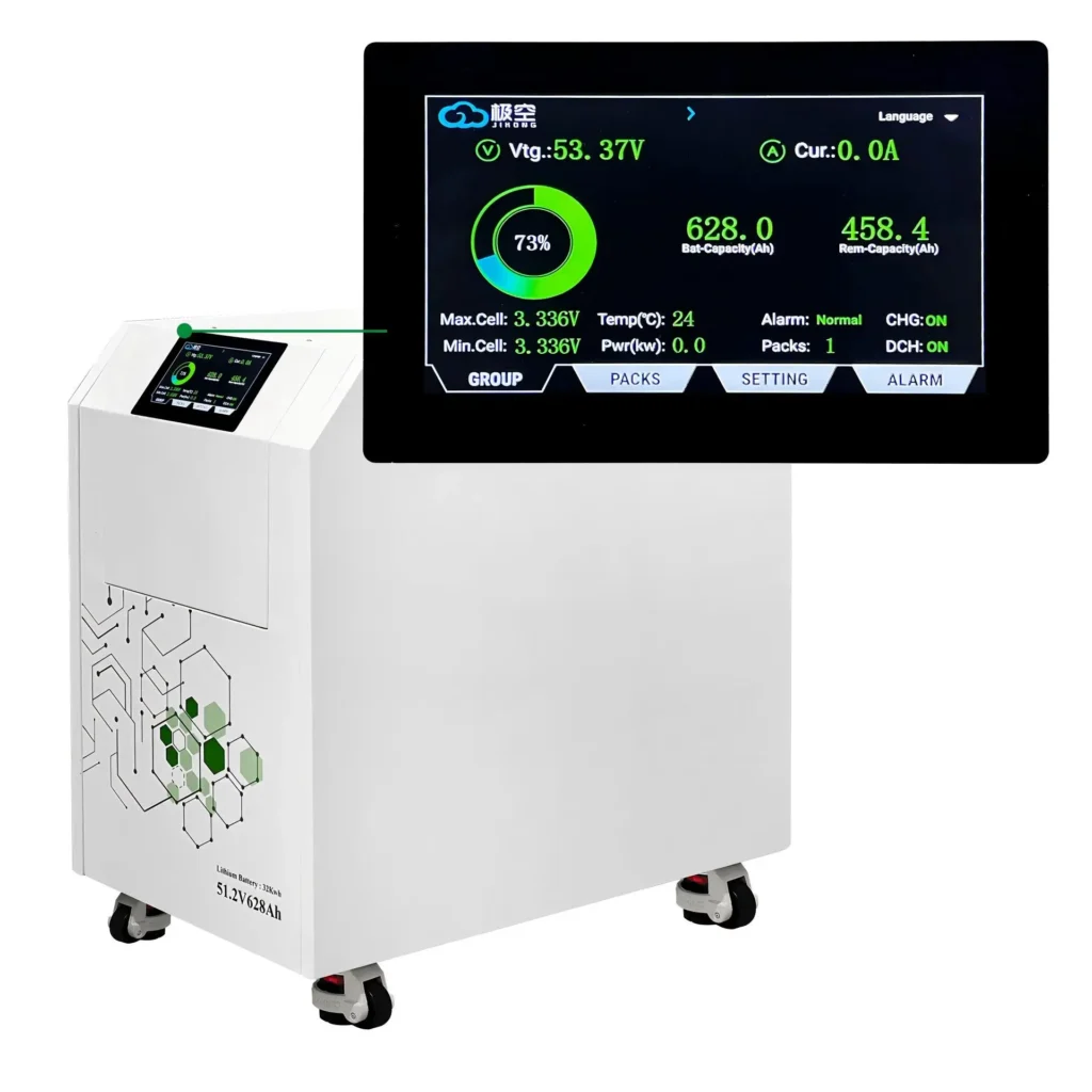 The operation and control dashboard of Haven Deer movable solar battery, highlighting the smart LCD display status screen, status indicators, and user-friendly control buttons.