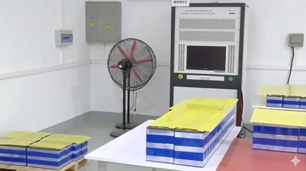 Full-system compatibility and CAN RS485 communication protocol testing between hybrid inverter and smart BMS.