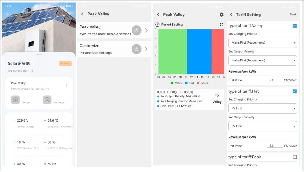 Energy scheduling settings interface for customizing daily power management rules.