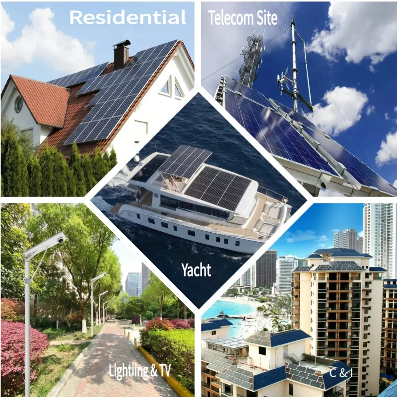 Versatile applications of Haven Deer all-in-one solar energy storage systems, including residential homes, off-grid cabins, telecom base stations, and commercial businesses.